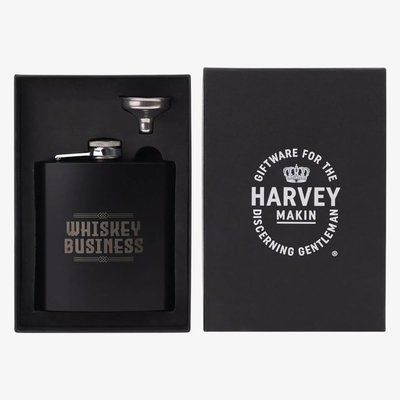 Harvey Makin Matte Black 6Oz Hip Flask With Funnel HM2491