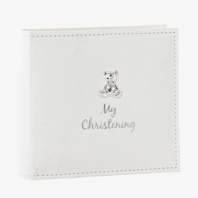 White Suede Teddy Christening Photo Album 79510