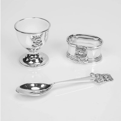 Celebrations Silver Plated Teddy Egg Cup Napkin And Spoon Gift Set 6306T