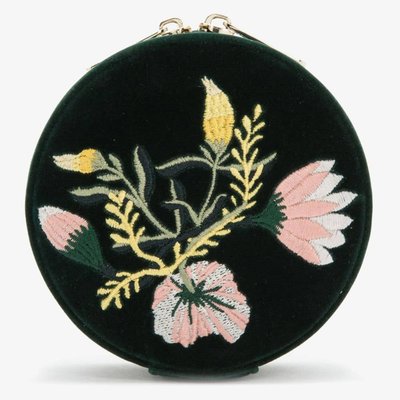 WOLF Zoe Travel Round Forest Green Floral Jewellery Box 393212