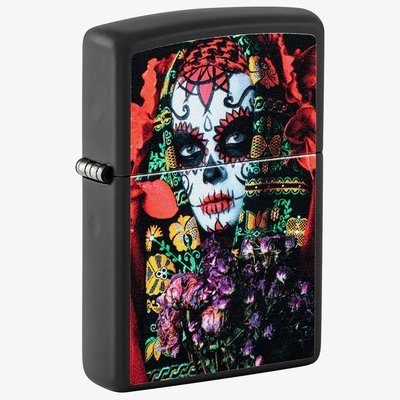 Zippo Matte Black Sugar Skull Lighter 48652
