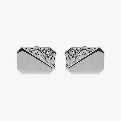 Sterling Silver Engraved Cut Corner Rectangular Engravable Cufflinks 70-6012