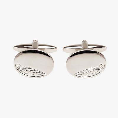 Oval Engraved Leaf Design Engravable Cufflinks 90-9009