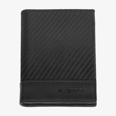 Zippo Carbon Fibre Pattern Tri-Fold Black Leather Wallet 2008000