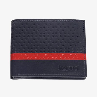 Zippo Navy Blue Red Stripe Leather Wallet