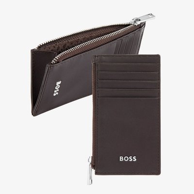BOSS Classic Smooth Brown Zip Card Holder Wallet HLK503Y
