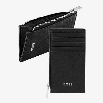 BOSS Classic Grained Black Zip Card Holder Wallet HLK518A