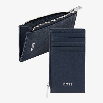 BOSS Classic Grained Navy Zip Card Holder Wallet HLK518N