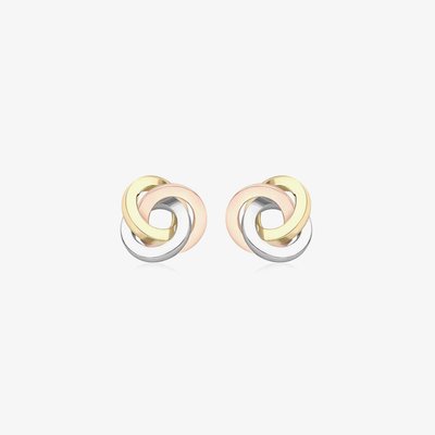9ct Three Colour Gold Knot Stud Earrings