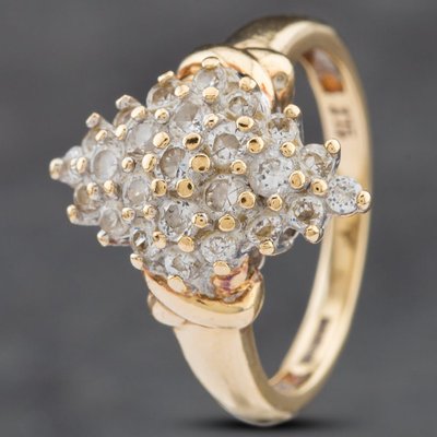 Second Hand 9ct Yellow Gold Cubic Zirconia Marquise Shape Cluster Ring
