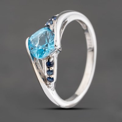 Second Hand 9ct White Gold Blue Topaz & Sapphire Twist Dress Ring