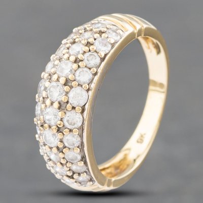 Second Hand 9ct Yellow Gold Cubic Zirconia Pave Set Three Row Ring