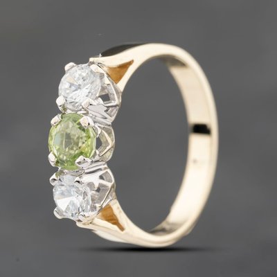 Second Hand 9ct Yellow Gold Peridot & Cubic Zirconia Three Stone Ring
