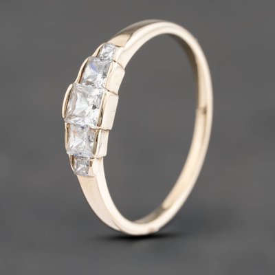 Second Hand 9ct Yellow Gold Cubic Zirconia Square Five Stone Ring