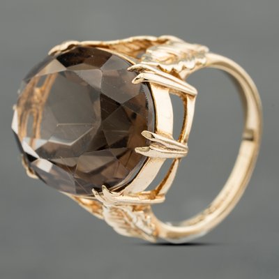 Second Hand 9ct Yellow Gold Smokey Quartz Large Oval Dress Ring 41102759