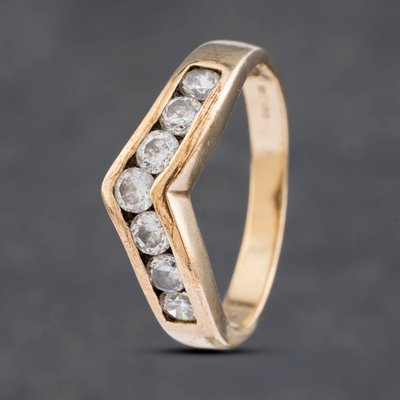 Second Hand 9ct Yellow Gold Cubic Zirconia Channel Set Half Wishbone Ring
