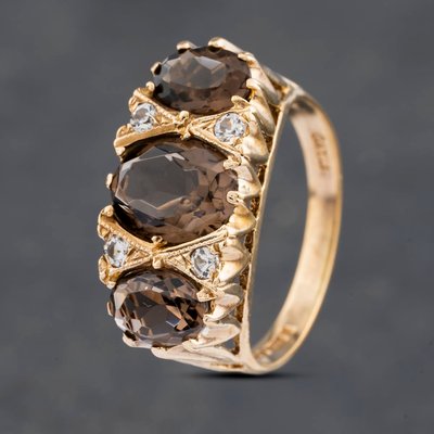 Second Hand 9ct Yellow Gold Smokey Quartz & White Spinel Seven Stone Ring 41102921