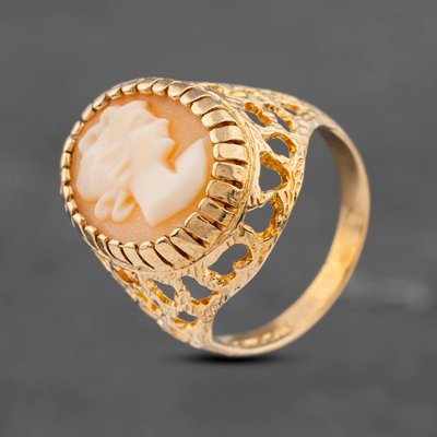 Second Hand Vintage 9ct Yellow Gold Cameo Oval Dress Ring 41103029