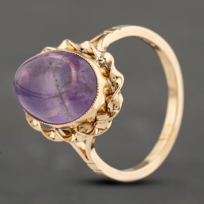 Second Hand 9ct Yellow Gold Amethyst Cabachon Dress Ring