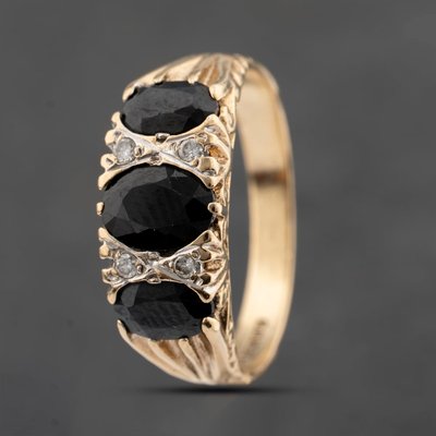 Second Hand 9ct Yellow Gold Sapphire & Cubic Zirconia Seven Stone Ring 41103494