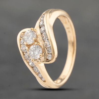 Second Hand 9ct Yellow Gold Cubic Zirconia Channel Set Twist Crossover Ring