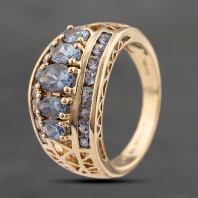 Second Hand 9ct Yellow Gold Tanzanite Three Row Ring 41103614