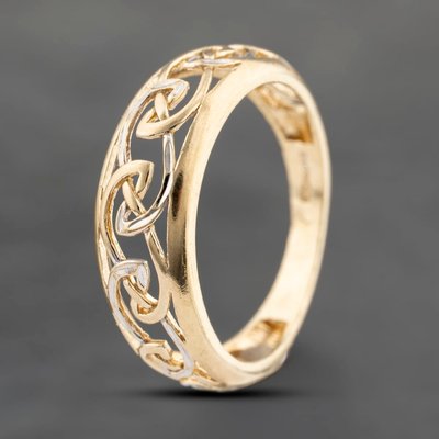 Second Hand 9ct Two Colour Gold Open Work Patterned Band Ring