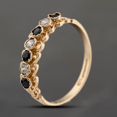 Second Hand 9ct Yellow Gold Sapphire & Cubic Zirconia Half Eternity Ring