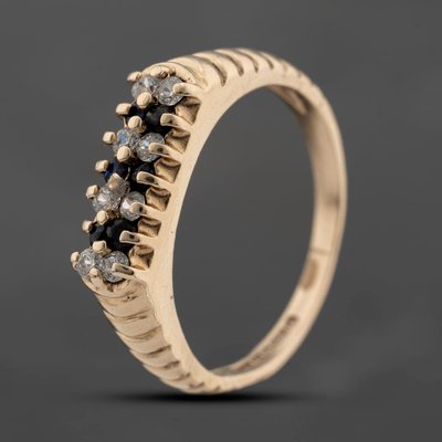 Second Hand 9ct Yellow Gold Sapphire & Cubic Zirconia Half Eternity Ring