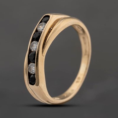 Second Hand 9ct Yellow Gold Sapphire & Cubic Zirconia Crossover Half Eternity Ring