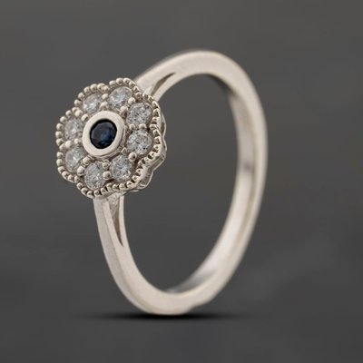 Second Hand 9ct White Gold Sapphire & Cubic Zirconia Flower Cluster Ring