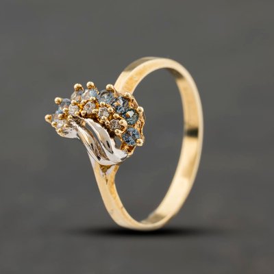 Second Hand 9ct Two Colour Gold Blue Topaz & Cubic Zirconia Twist Dress Ring 41103739