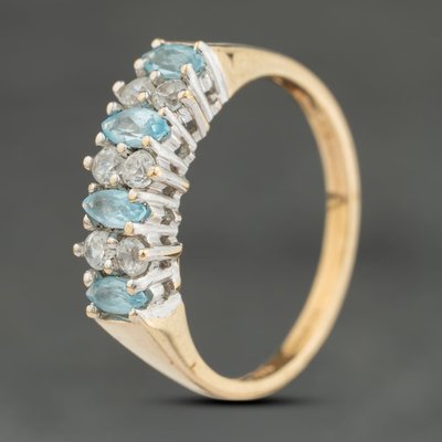 Second Hand 9ct Yellow Gold Blue Topaz & Cubic Zirconia Half Eternity Ring