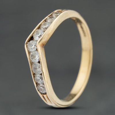 Second Hand 9ct Yellow Gold Cubic Zirconia Wishbone Ring