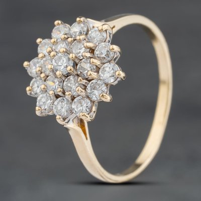 Second Hand 9ct Yellow Gold Cubic Zirconia Large Cluster Ring