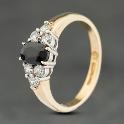 Second Hand 9ct Yellow Gold Sapphire & Cubic Zirconia Oval Seven Stone Ring