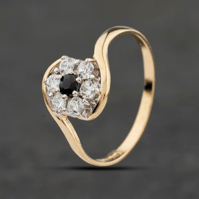 Second Hand 9ct Yellow Gold Cubic Zirconia & Sapphire Flower Cluster Ring