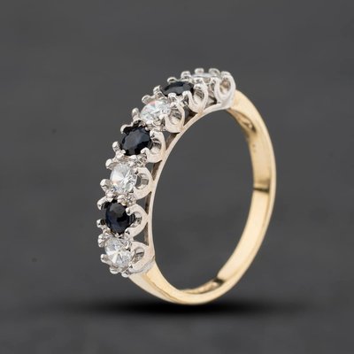 Second Hand 9ct Yellow Gold Sapphire & Cubic Zirconia Half Eternity Ring 41104223
