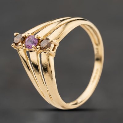 Second Hand 9ct Yellow Gold Pink Sapphire & Cognac Diamond Half Wishbone Ring 41104245