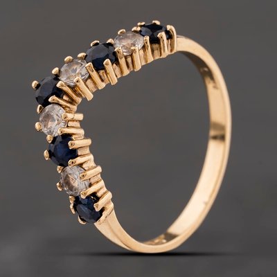 Second Hand 9ct Yellow Gold Sapphire & Cubic Zirconia Wishbone Ring 41104290