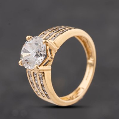 Second Hand 14ct Yellow Gold Cubic Zirconia Shoulder Set Solitaire Ring 41104305