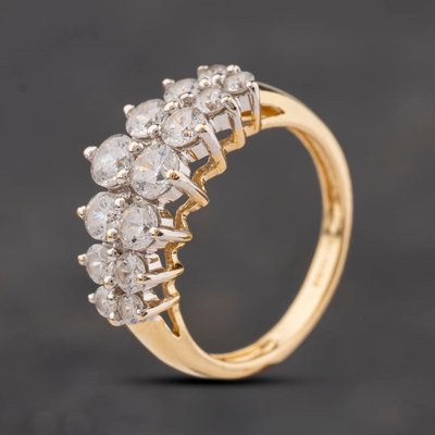Second Hand 14ct Yellow Gold Cubic Zirconia Fourteen Stone Two Row Ring 41104307