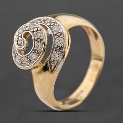 Second Hand 9ct Yellow Gold Cubic Zirconia Set Swirl Dress Ring 41104326