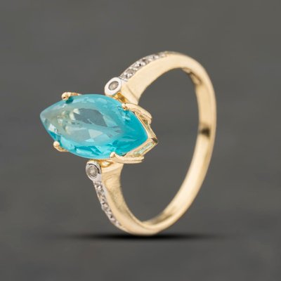 Second Hand 9ct Yellow Gold Glass Marquise Shaped Dress Ring 41104340
