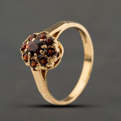 Second Hand 9ct Yellow Gold Garnet Flower Cluster Ring 41104342