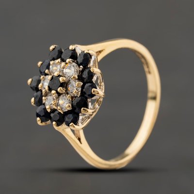 Second Hand 9ct Yellow Gold Sapphire & Cubic Zirconia Flower Cluster Ring 41104347