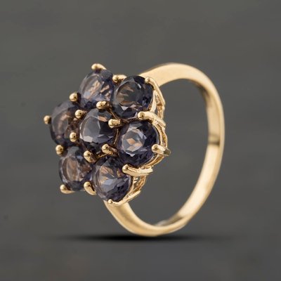 Second Hand 9ct Yellow Gold Amethyst Flower Cluster Ring 41104349