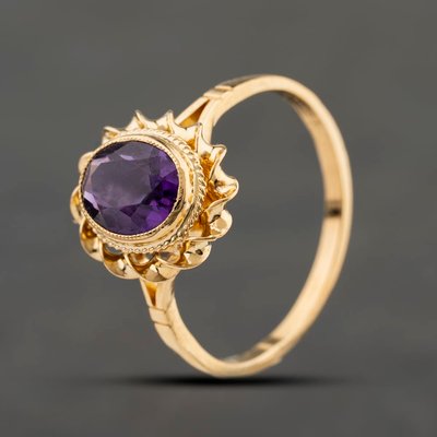 Second Hand 9ct Yellow Gold Amethyst Oval Rope Edged Dress Ring 41104352