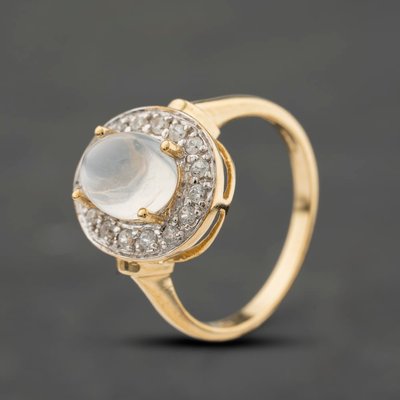 Second Hand 9ct Yellow Gold Moonstone & White Zircon Cluster Ring 41104358
