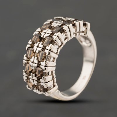 Second Hand 9ct White Gold Smoky Quartz Two Row Ring 41104373